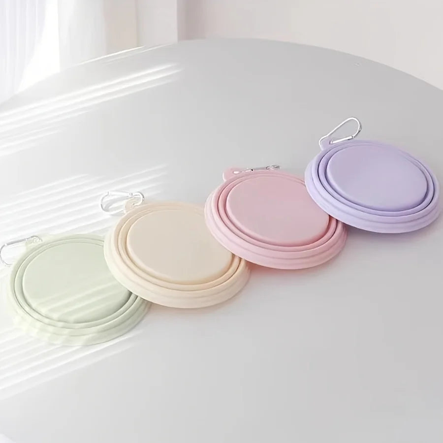 Hanging Dog Pet Folding Silicone Bowl 350ml Outdoor Travel Portable Food Water Container Feeding Tray Bowl Macaron Color Supplie