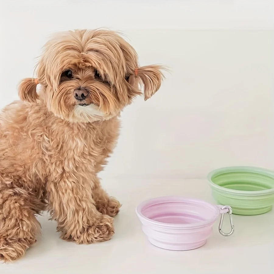 Hanging Dog Pet Folding Silicone Bowl 350ml Outdoor Travel Portable Food Water Container Feeding Tray Bowl Macaron Color Supplie