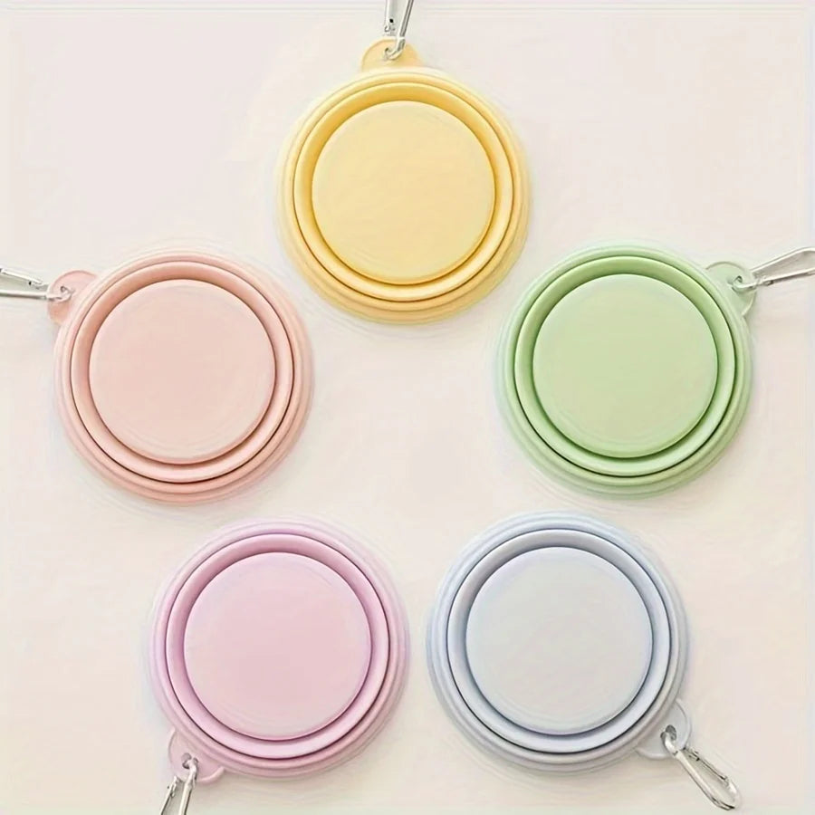Hanging Dog Pet Folding Silicone Bowl 350ml Outdoor Travel Portable Food Water Container Feeding Tray Bowl Macaron Color Supplie