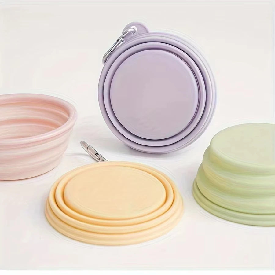 Hanging Dog Pet Folding Silicone Bowl 350ml Outdoor Travel Portable Food Water Container Feeding Tray Bowl Macaron Color Supplie